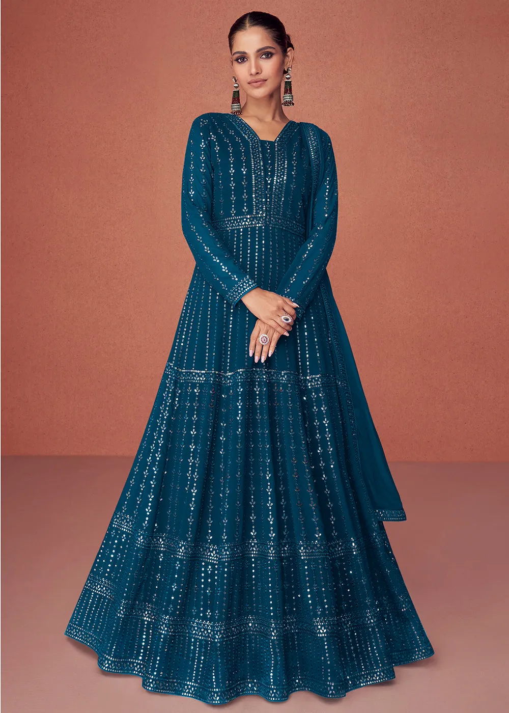 Teal Blue Bridesmaid Wear Wedding Wear Anarkali Suit