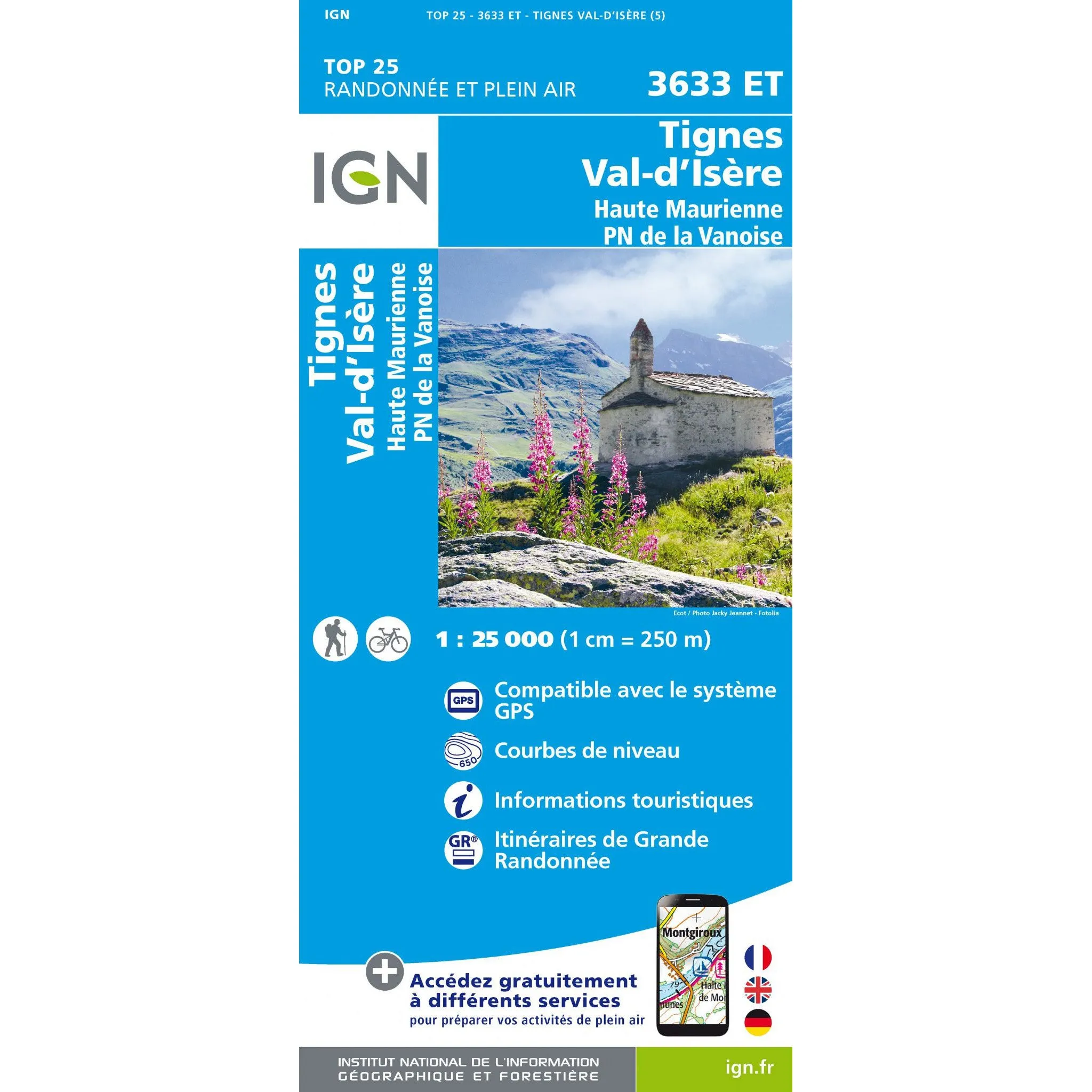 Tignes Val d'Isere Map Map | IGN 3633 ET Tignes, Val d'Isere, Haute Maurienne, PN de la Vanoise