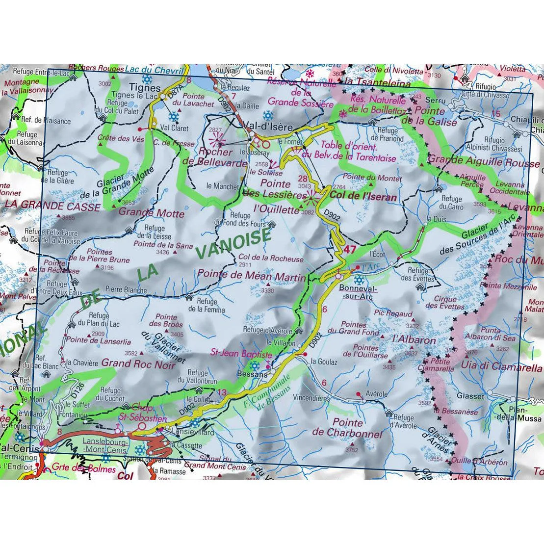 Tignes Val d'Isere Map Map | IGN 3633 ET Tignes, Val d'Isere, Haute Maurienne, PN de la Vanoise