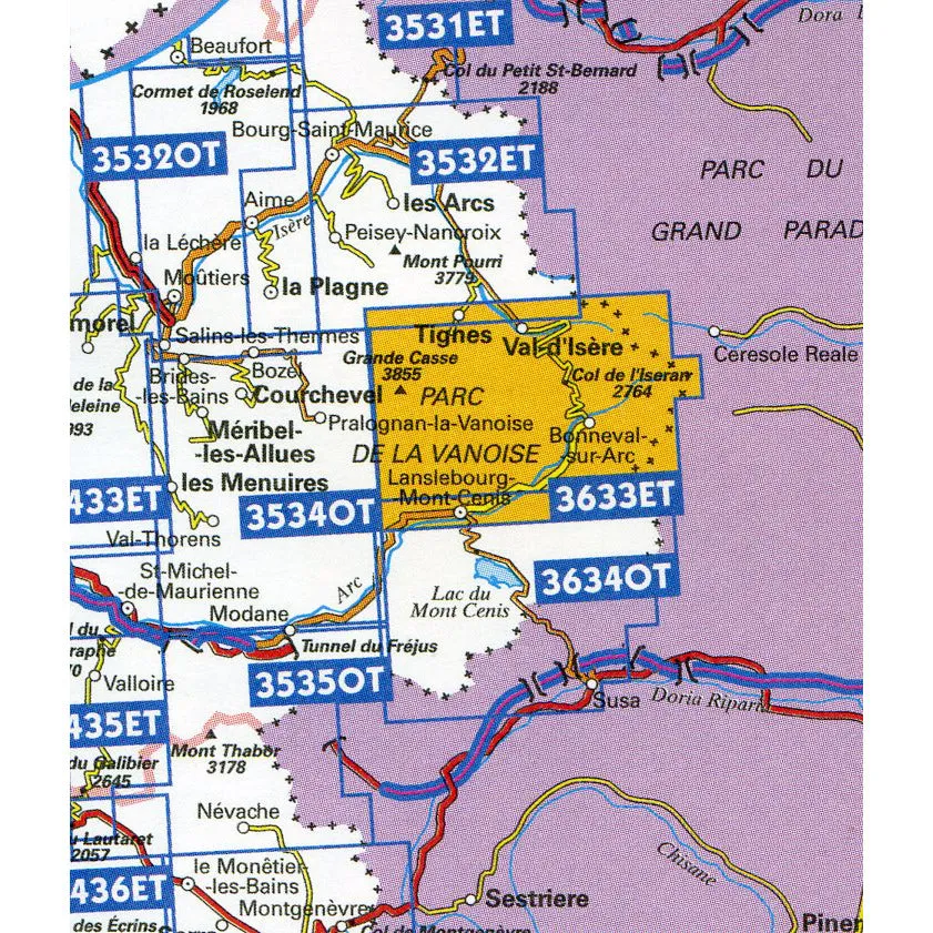 Tignes Val d'Isere Map Map | IGN 3633 ET Tignes, Val d'Isere, Haute Maurienne, PN de la Vanoise