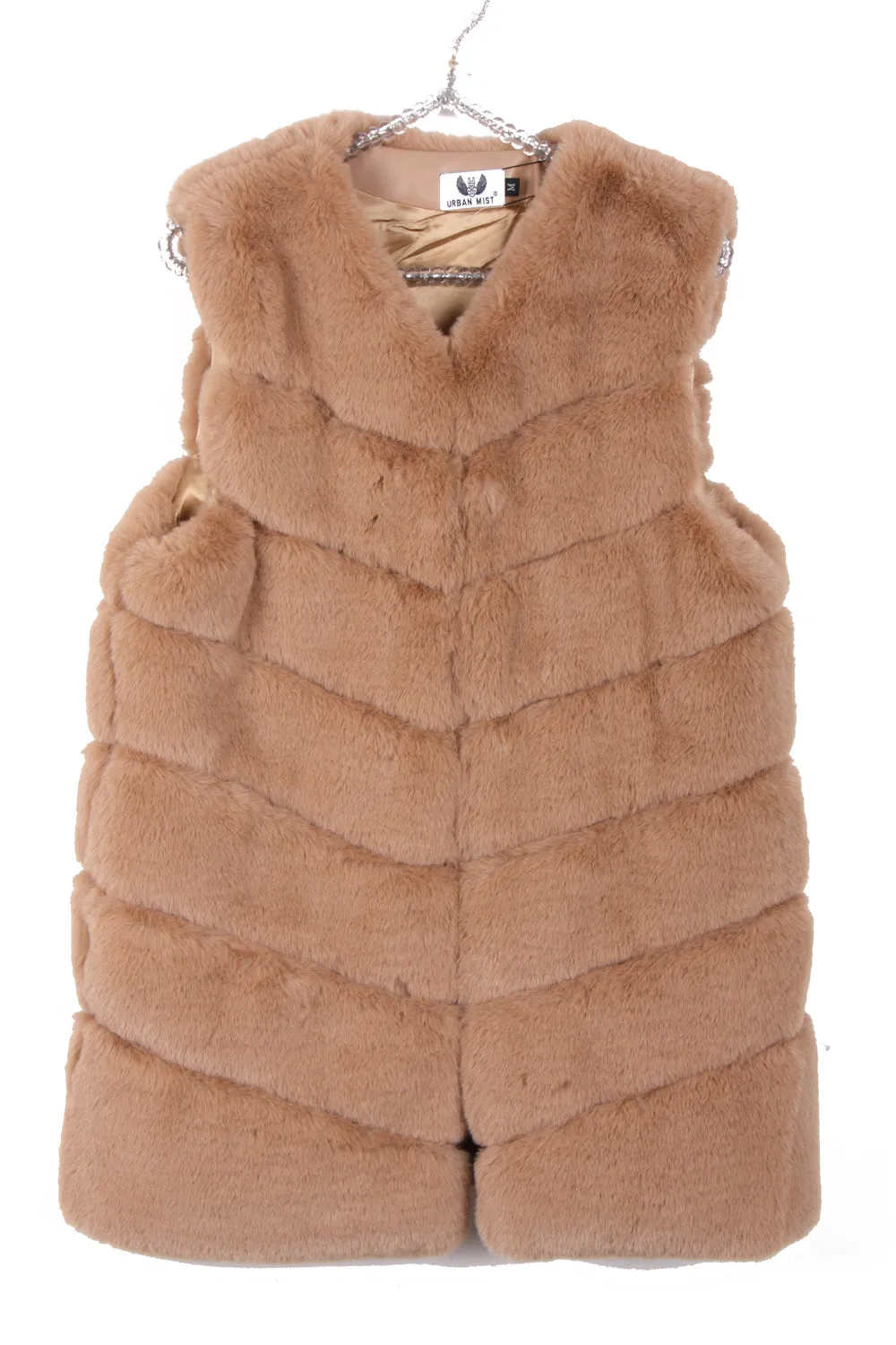 Ultra Soft Chevron Faux Rabbit Fur Leather Panel Gilet