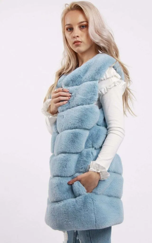 Ultra Soft Chevron Faux Rabbit Fur Leather Panel Gilet