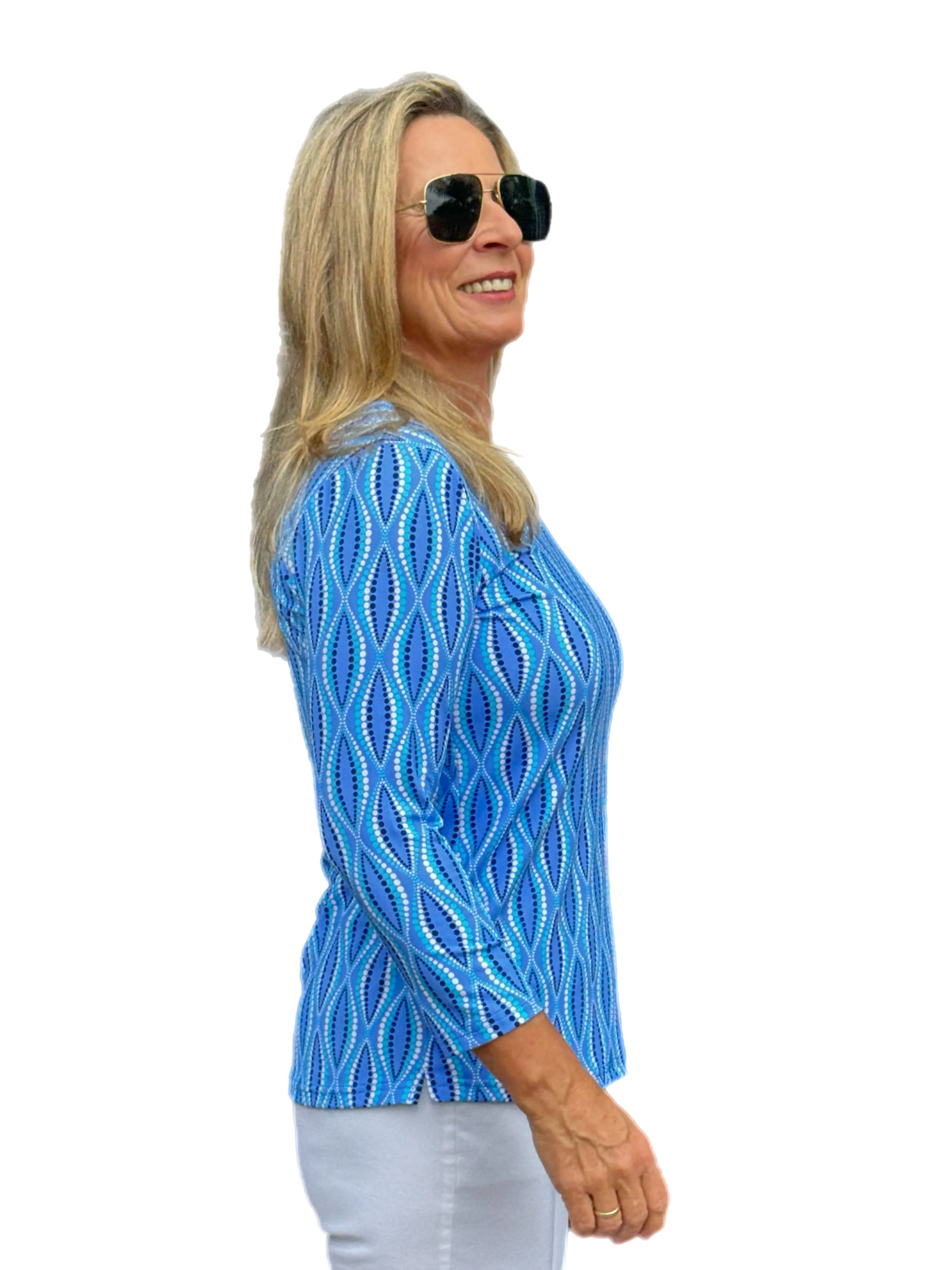 V-Neck Top with UPF50  Blue Waves