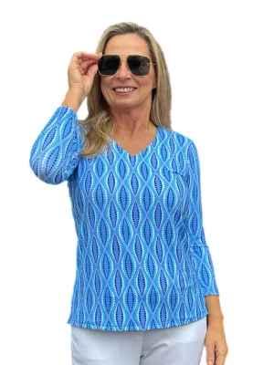 V-Neck Top with UPF50  Blue Waves