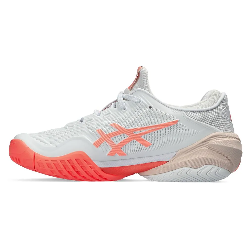 Women's Court FF 3 Tennis Shoes White and Sun Coral